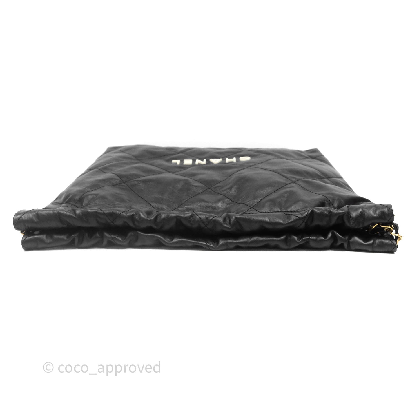 Chanel 22 Bag Medium Black Crumpled Calfskin White Logo Aged Gold Hardware