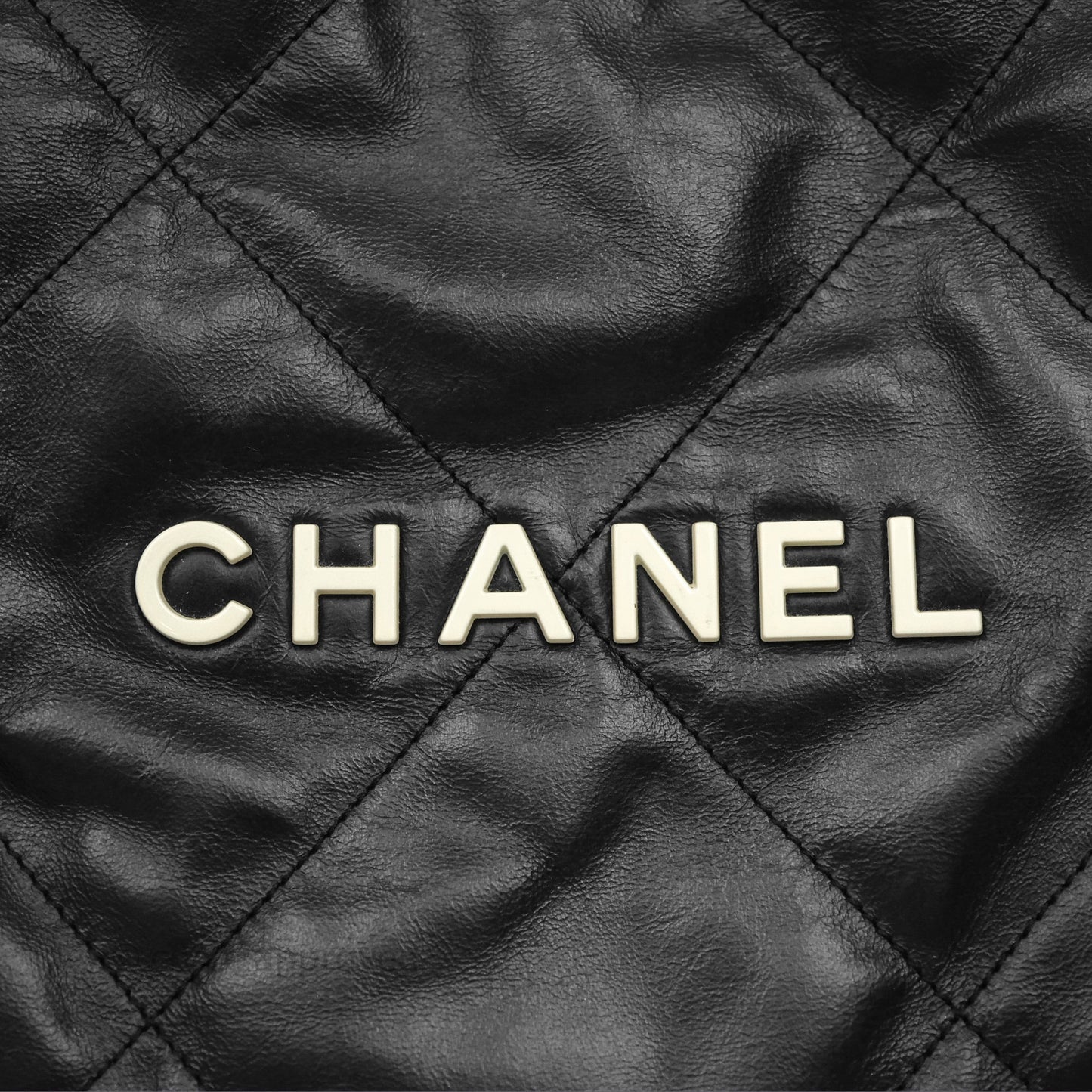 Chanel 22 Bag Medium Black Crumpled Calfskin White Logo Aged Gold Hardware