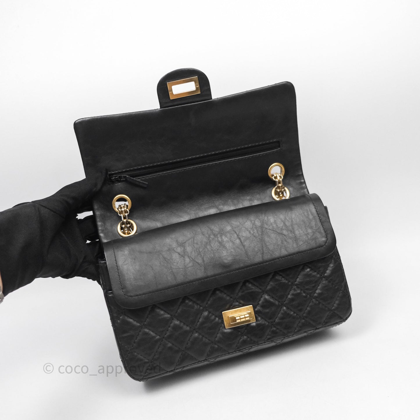 Chanel Reissue 225 Quilted Black Calfskin Aged Gold Hardware