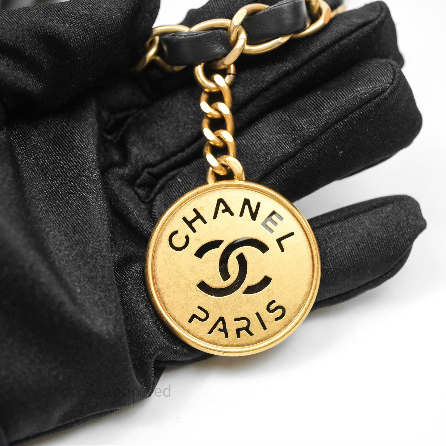 Chanel 22 Bag Medium Black Crumpled Calfskin White Logo Aged Gold Hardware