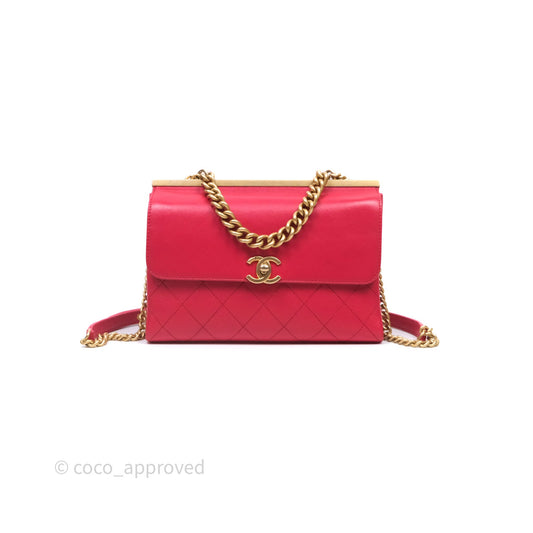 Chanel Small Coco Luxe Flap Bag Red Calfskin Aged Gold Hardware