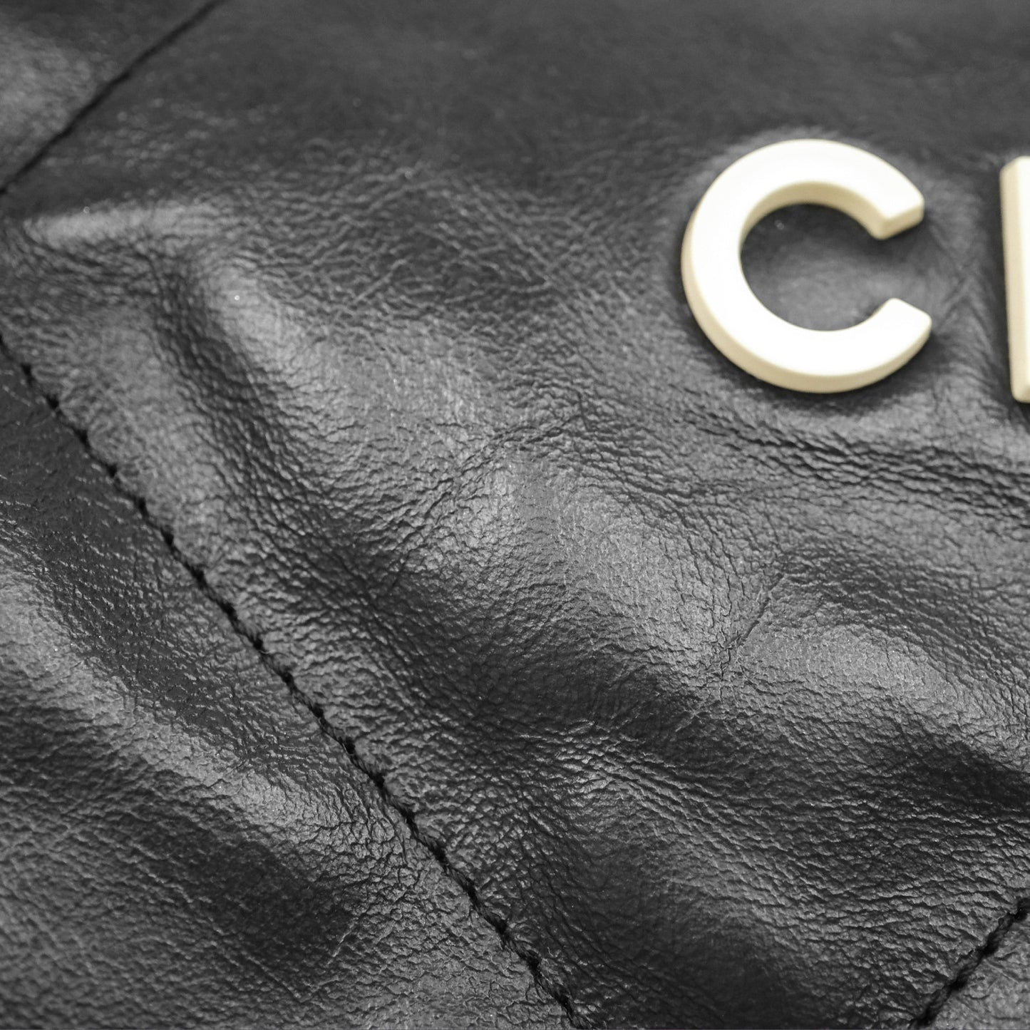 Chanel 22 Bag Medium Black Crumpled Calfskin White Logo Aged Gold Hardware