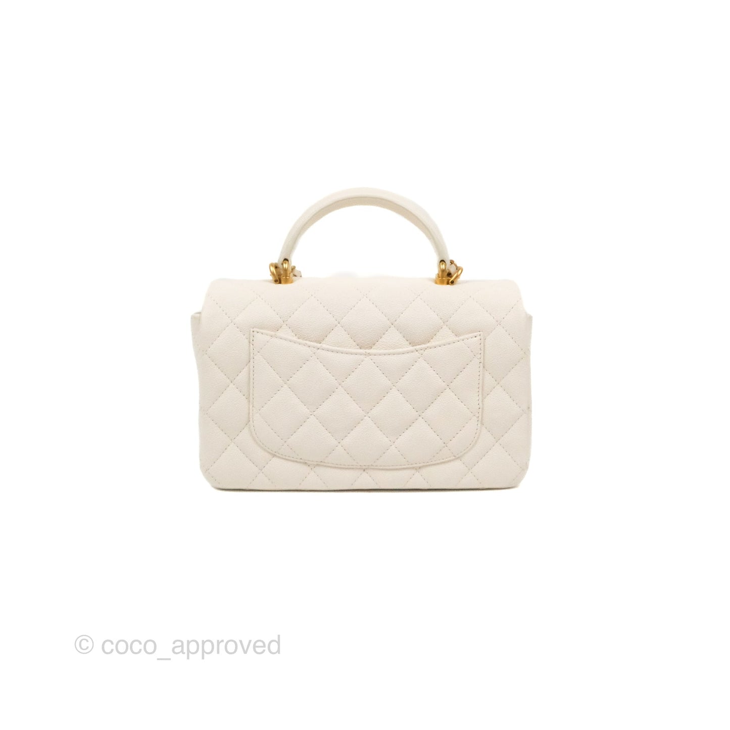 Chanel Top Handle Mini Rectangular Flap Bag White Caviar Aged Gold Hardware