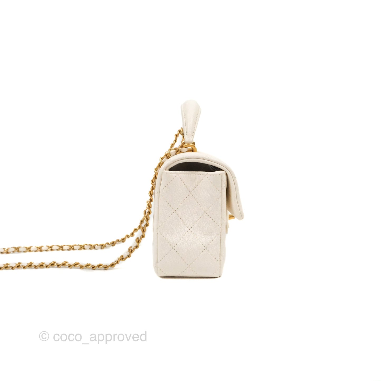 Chanel Top Handle Mini Rectangular Flap Bag White Caviar Aged Gold Hardware