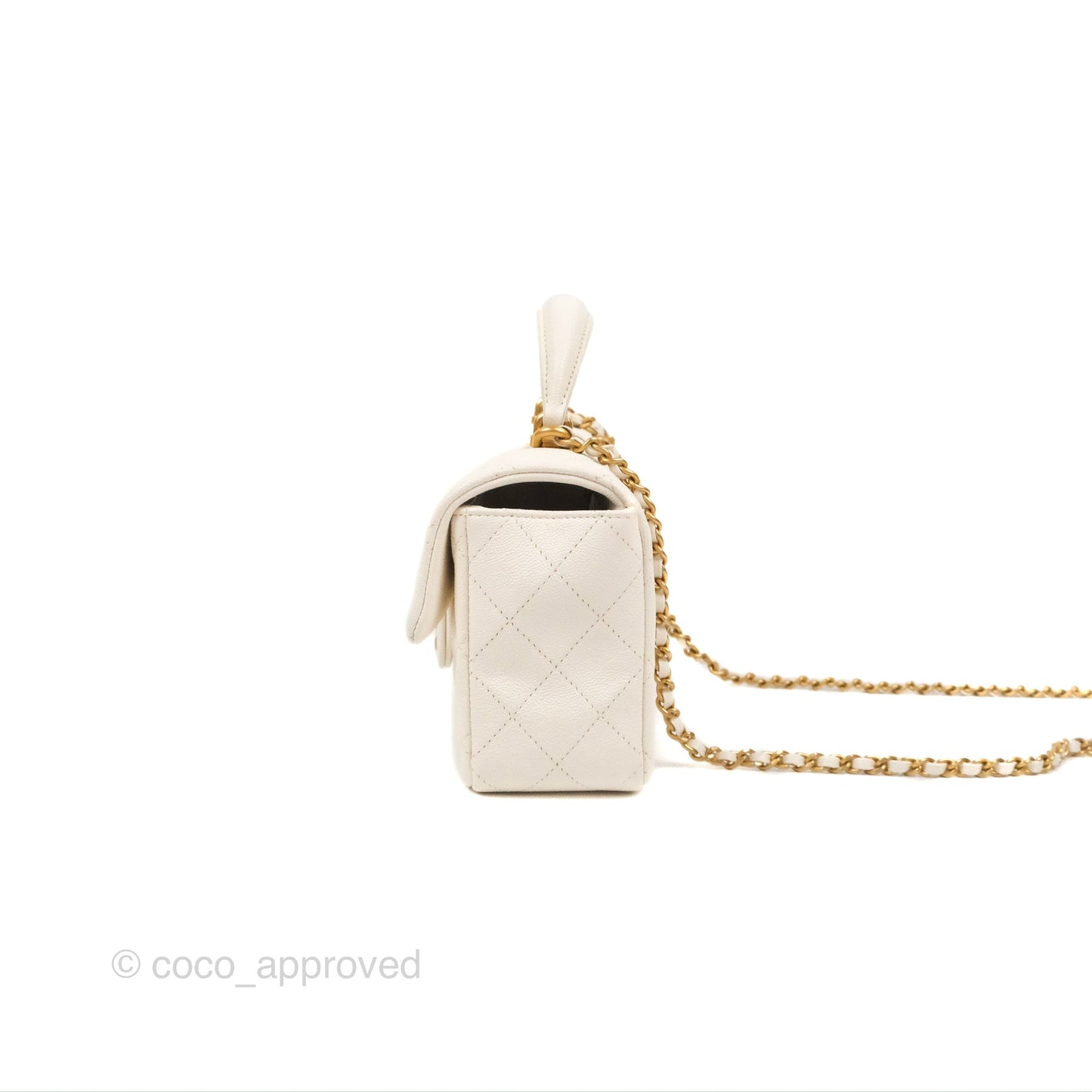 Chanel Top Handle Mini Rectangular Flap Bag White Caviar Aged Gold Hardware