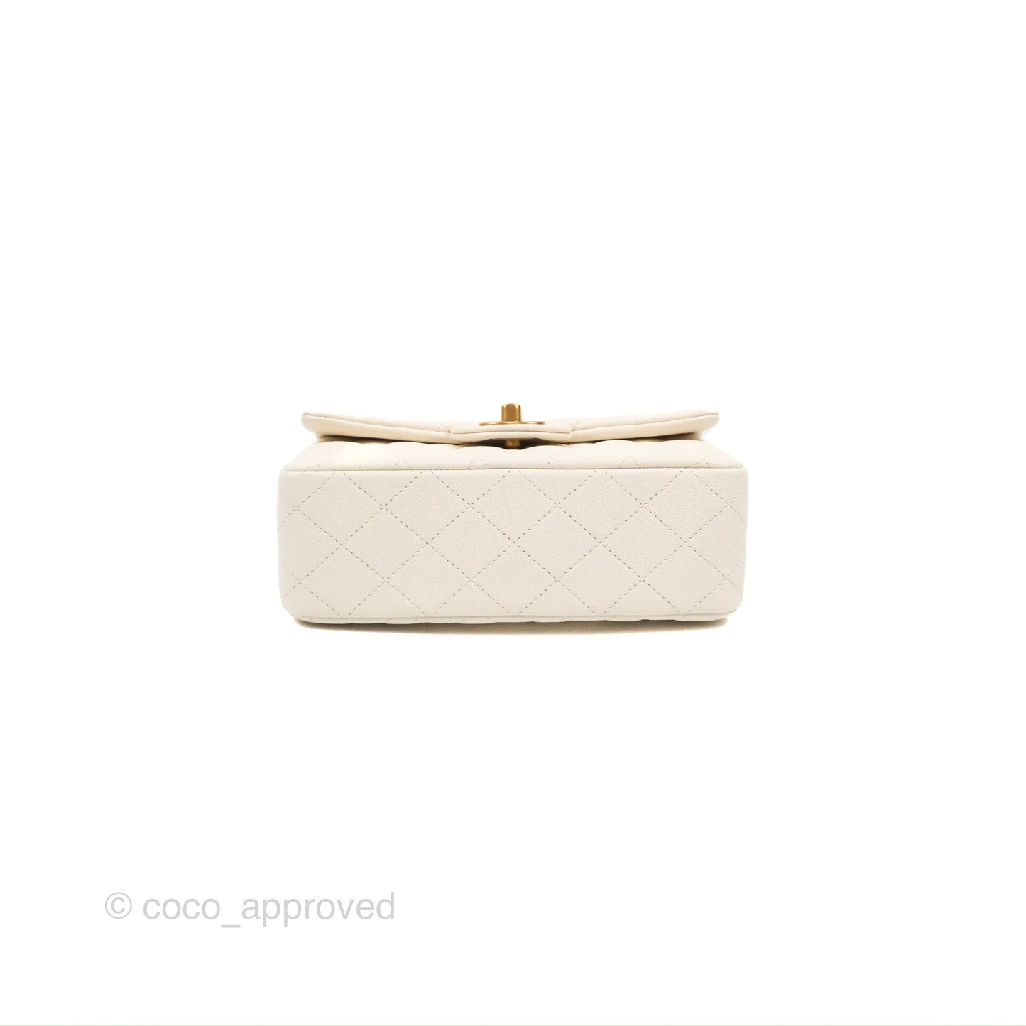 Chanel Top Handle Mini Rectangular Flap Bag White Caviar Aged Gold Hardware