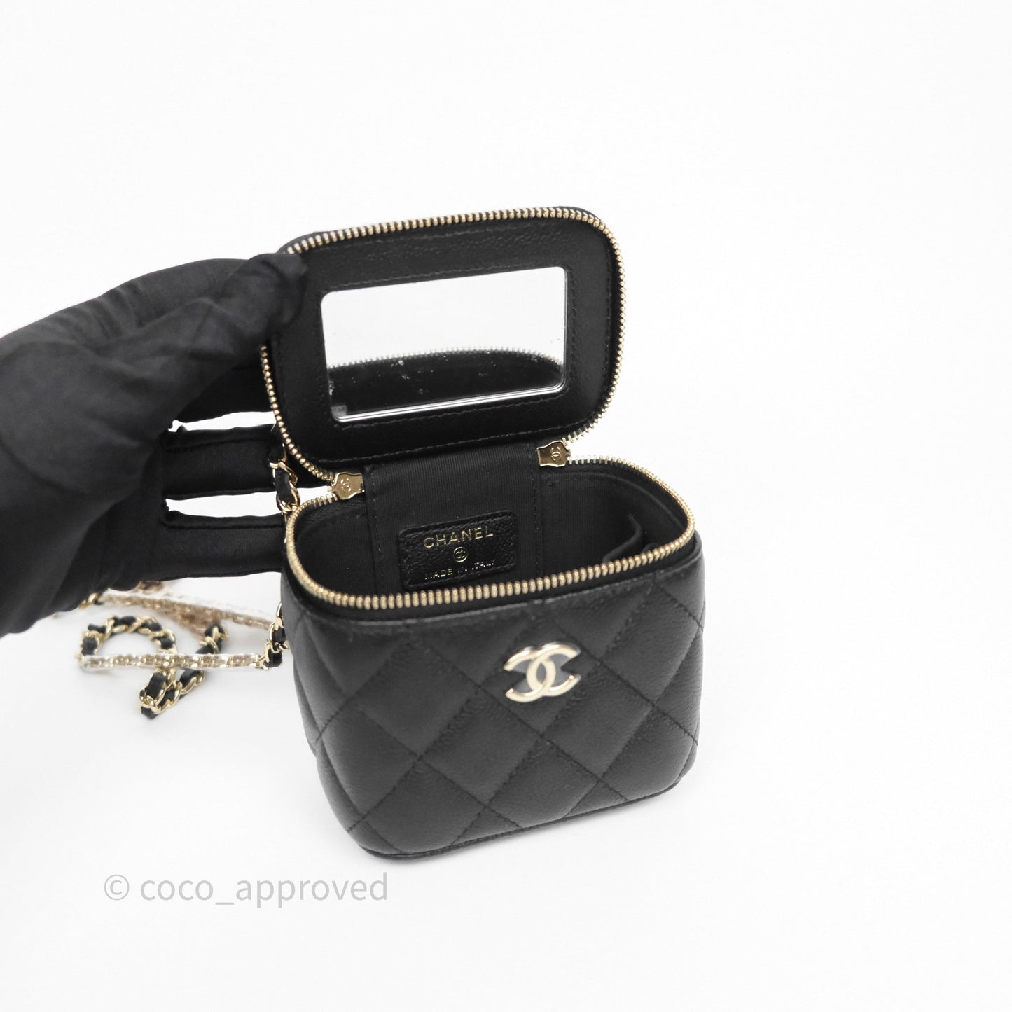 Chanel Mini Vanity With CC Chain Black Caviar Gold Hardware