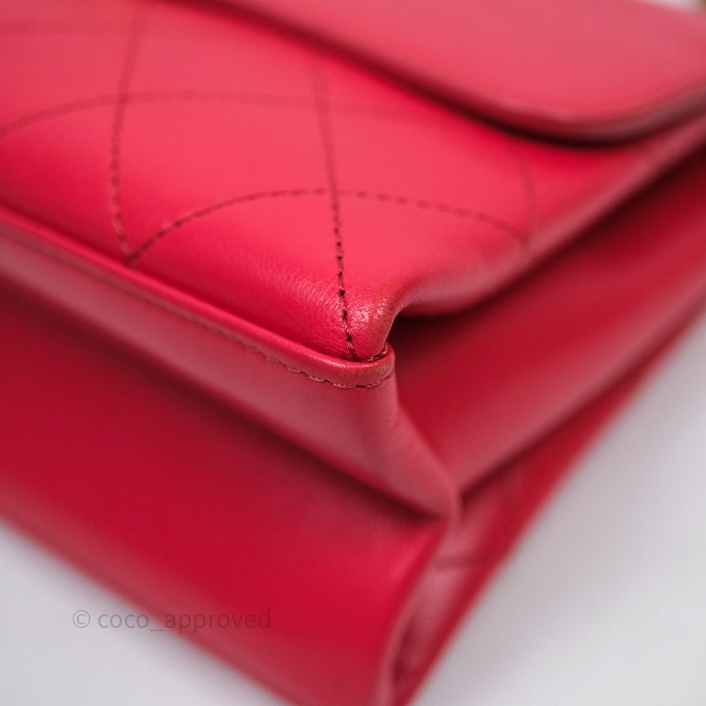 Chanel Small Coco Luxe Flap Bag Red Calfskin Aged Gold Hardware