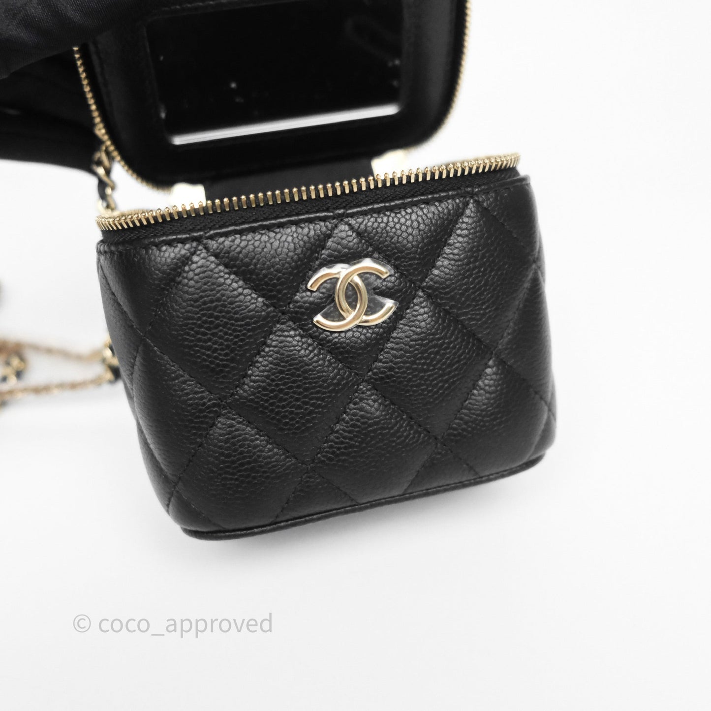 Chanel Mini Vanity With CC Chain Black Caviar Gold Hardware