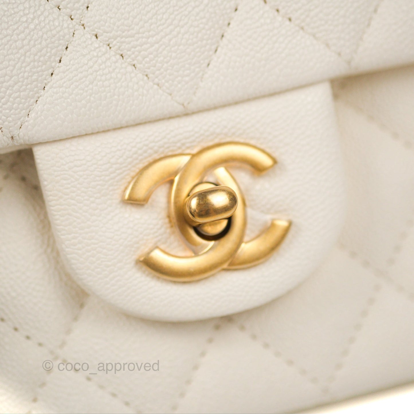 Chanel Top Handle Mini Rectangular Flap Bag White Caviar Aged Gold Hardware