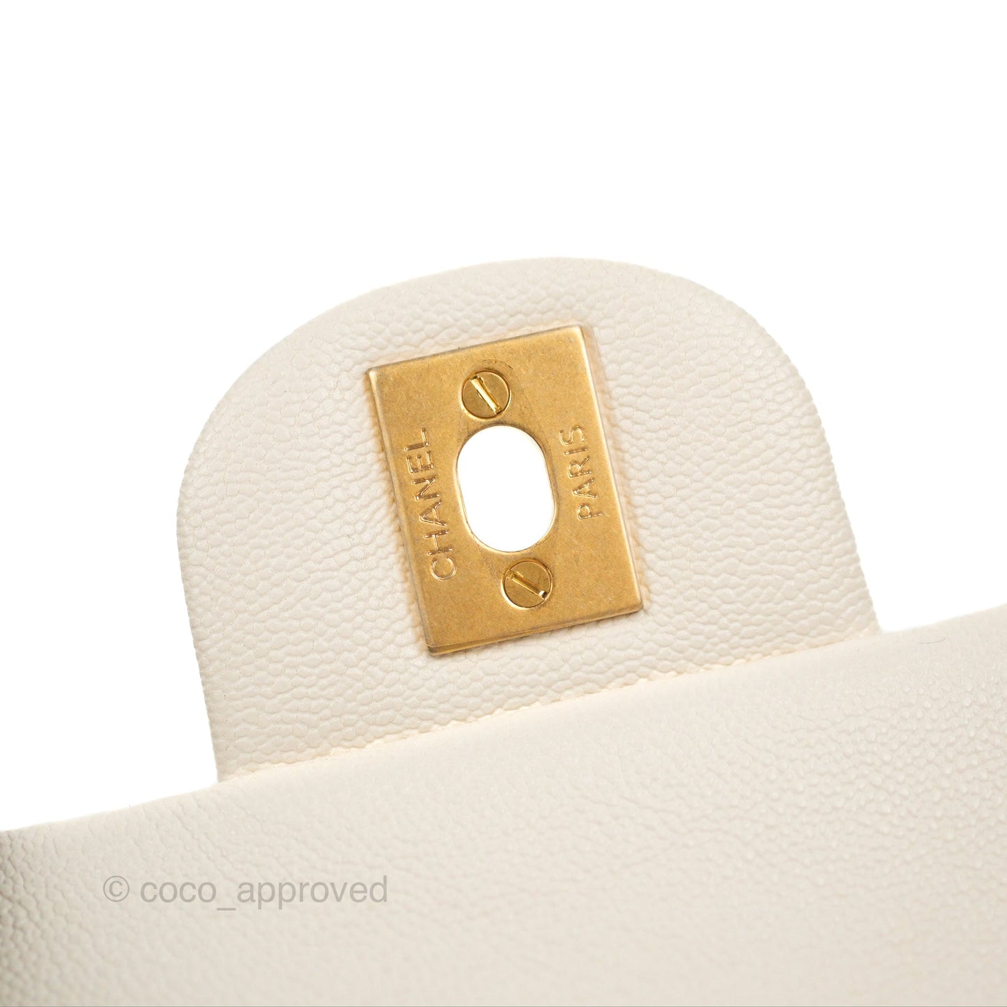 Chanel Top Handle Mini Rectangular Flap Bag White Caviar Aged Gold Hardware
