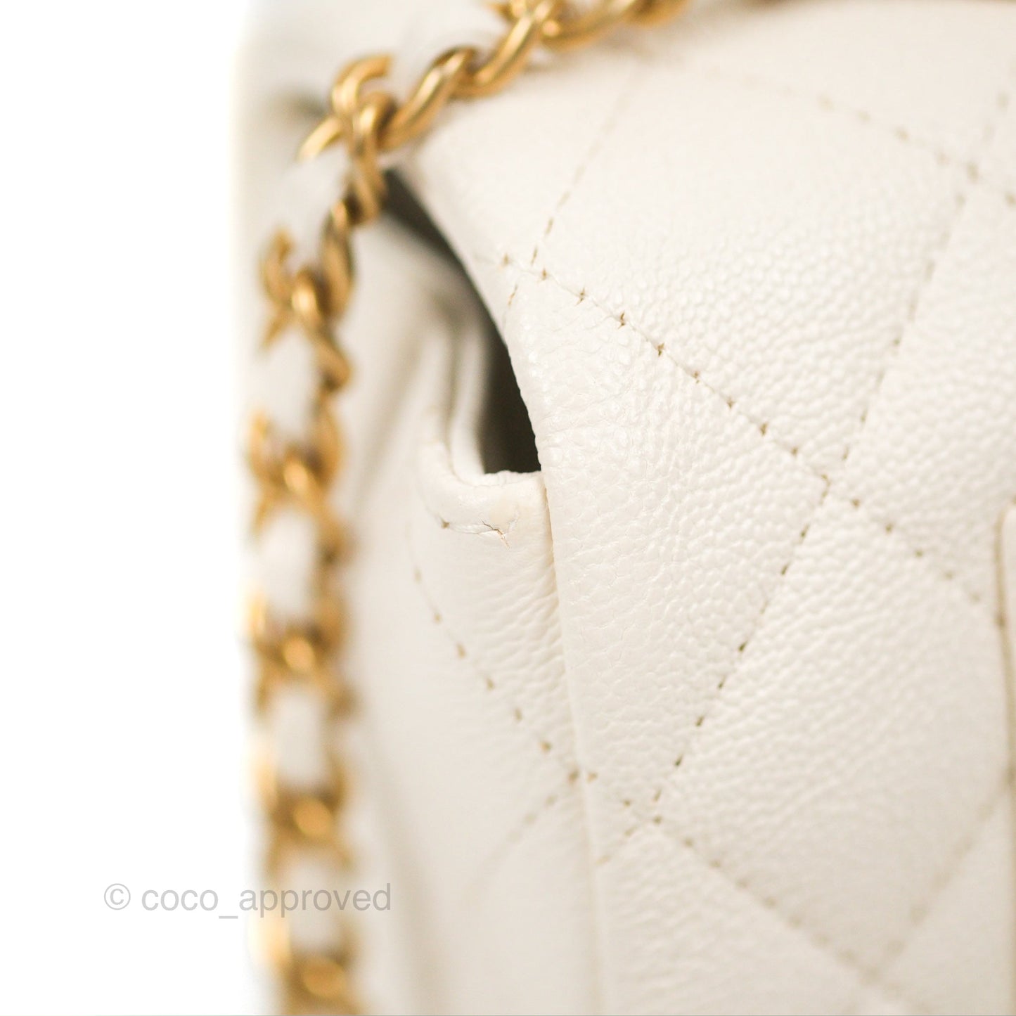 Chanel Top Handle Mini Rectangular Flap Bag White Caviar Aged Gold Hardware