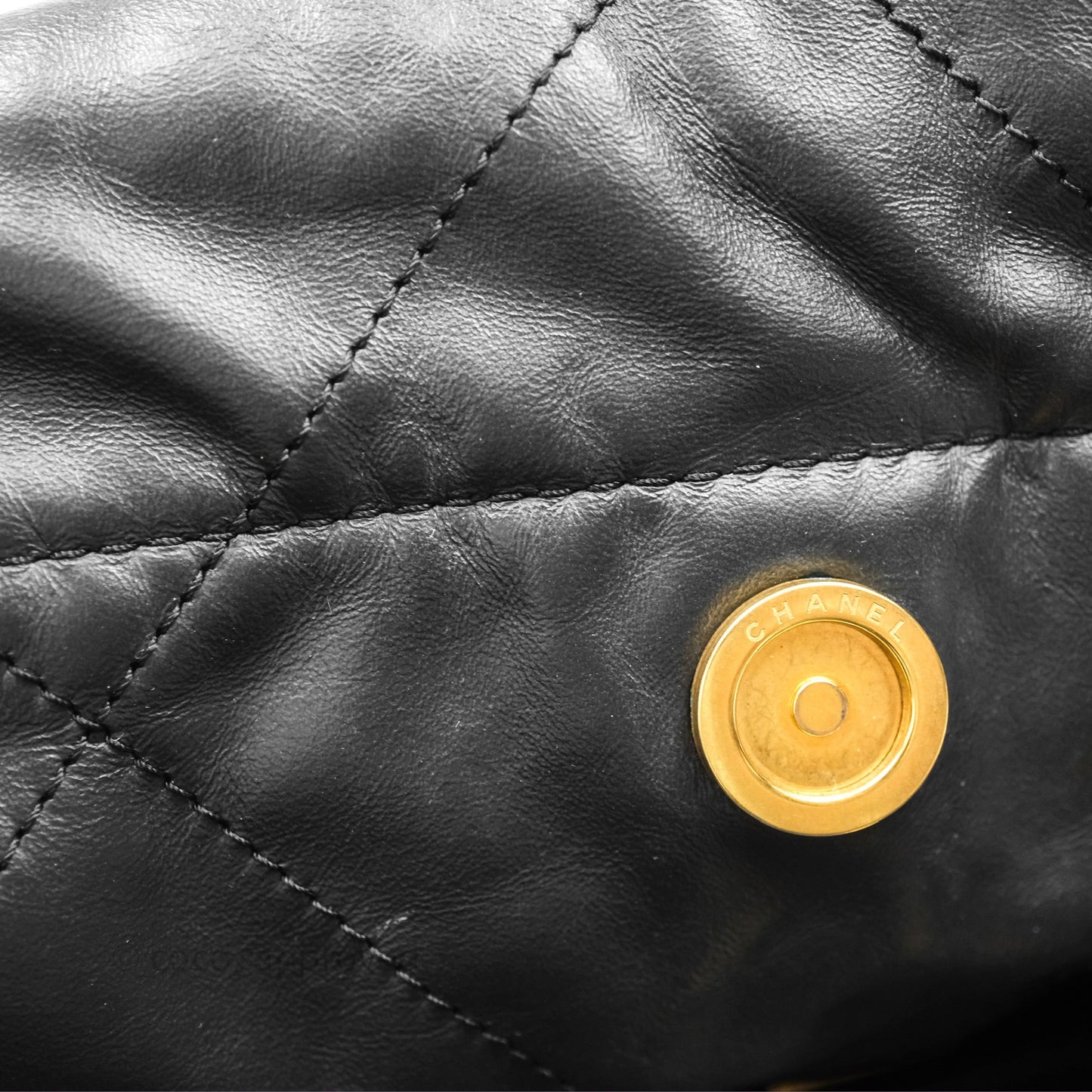 Chanel 22 Bag Medium Black Crumpled Calfskin White Logo Aged Gold Hardware