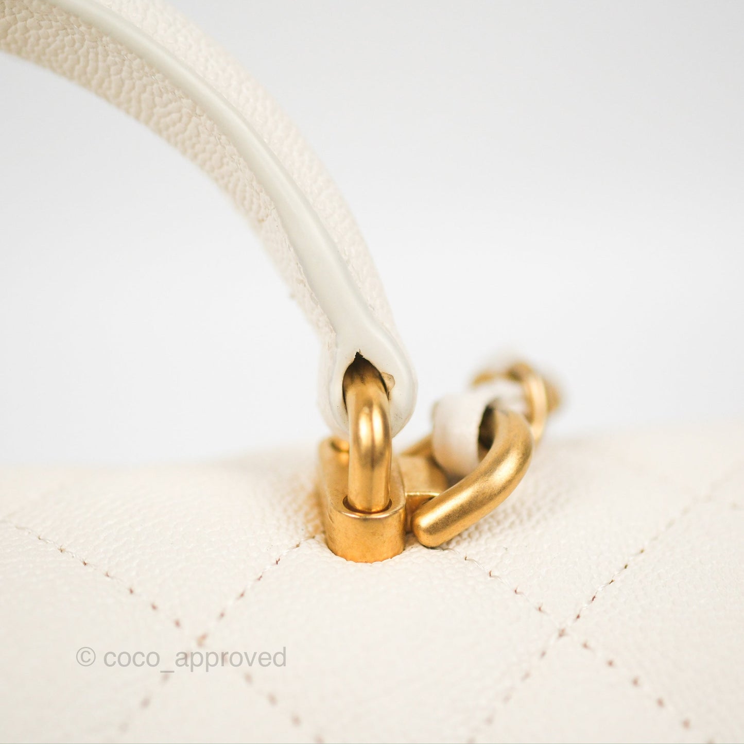 Chanel Top Handle Mini Rectangular Flap Bag White Caviar Aged Gold Hardware