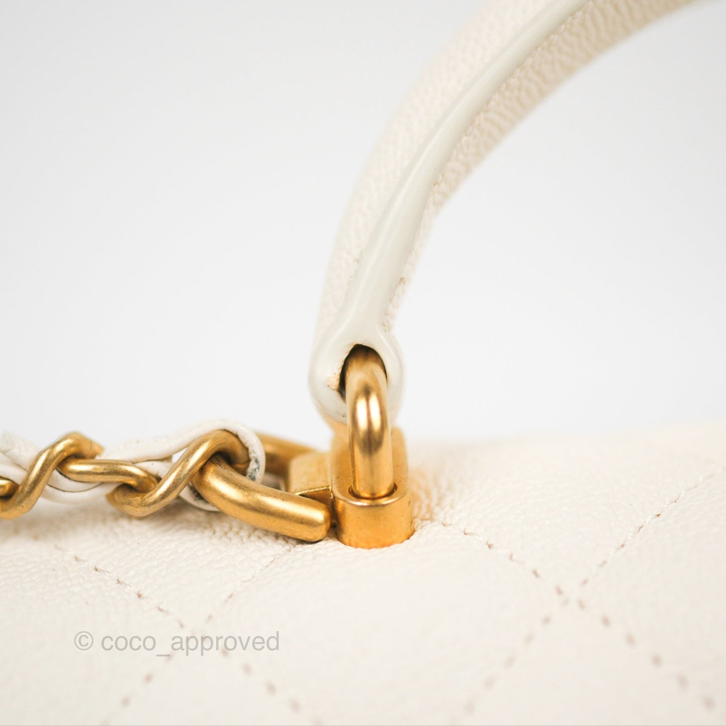 Chanel Top Handle Mini Rectangular Flap Bag White Caviar Aged Gold Hardware
