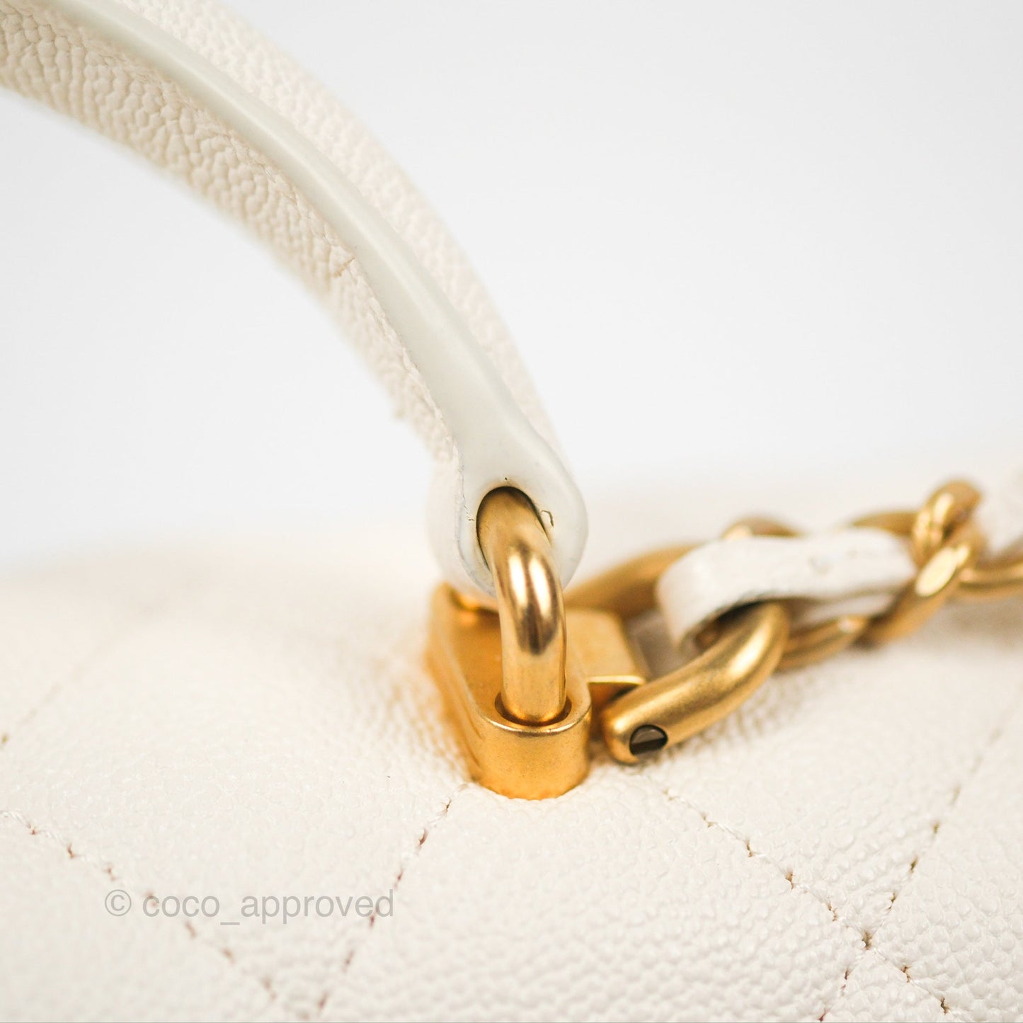 Chanel Top Handle Mini Rectangular Flap Bag White Caviar Aged Gold Hardware