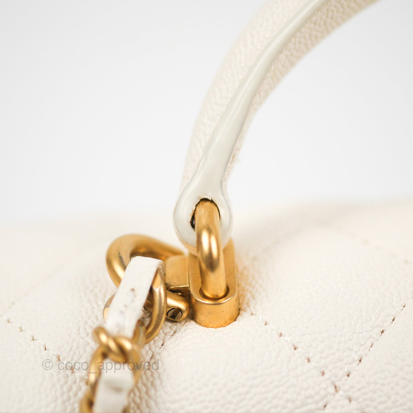 Chanel Top Handle Mini Rectangular Flap Bag White Caviar Aged Gold Hardware