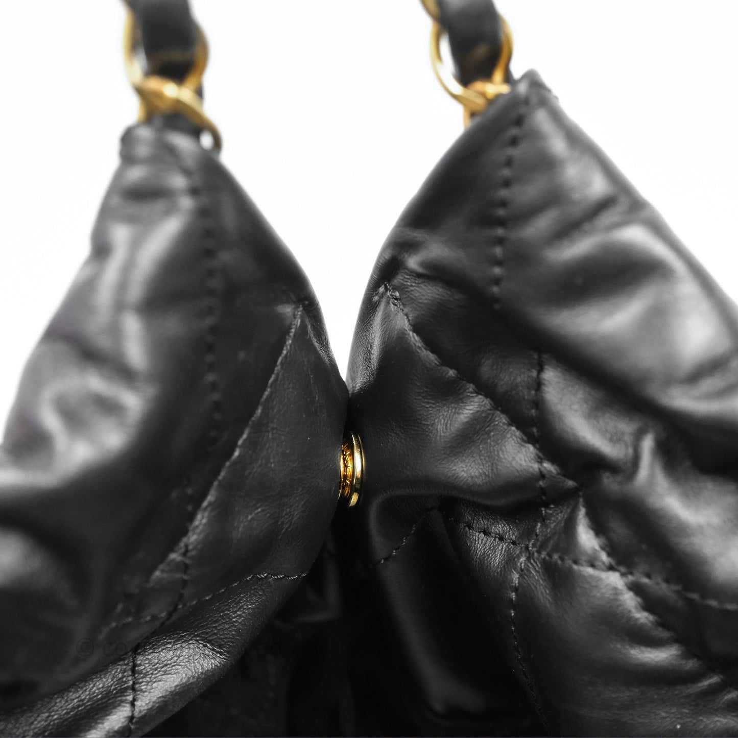 Chanel 22 Bag Medium Black Crumpled Calfskin White Logo Aged Gold Hardware