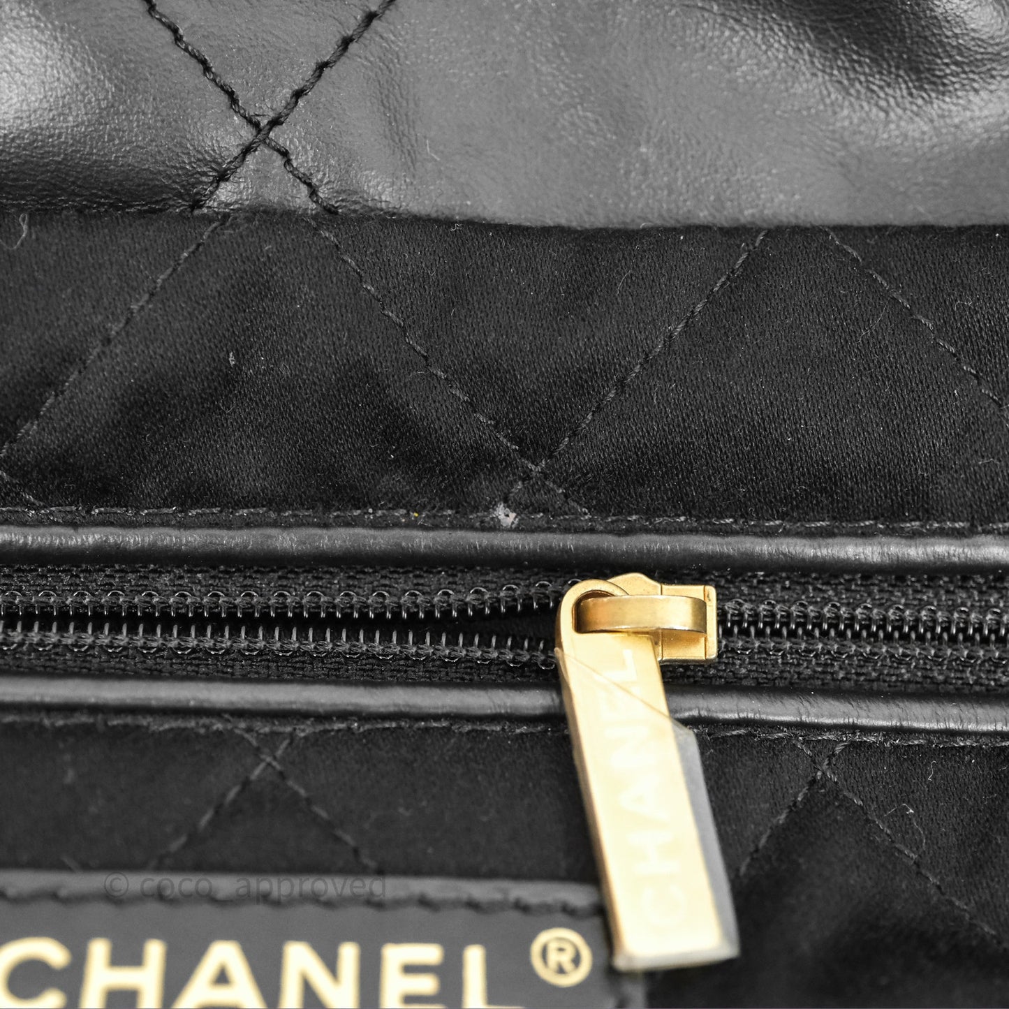 Chanel 22 Bag Medium Black Crumpled Calfskin White Logo Aged Gold Hardware