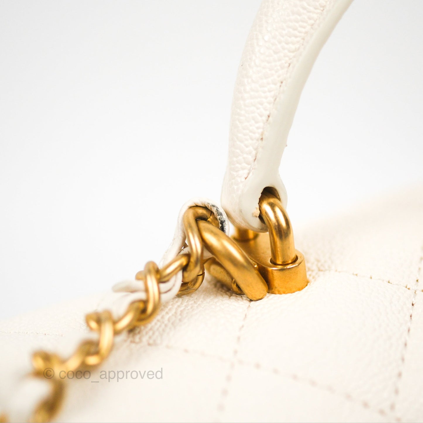 Chanel Top Handle Mini Rectangular Flap Bag White Caviar Aged Gold Hardware