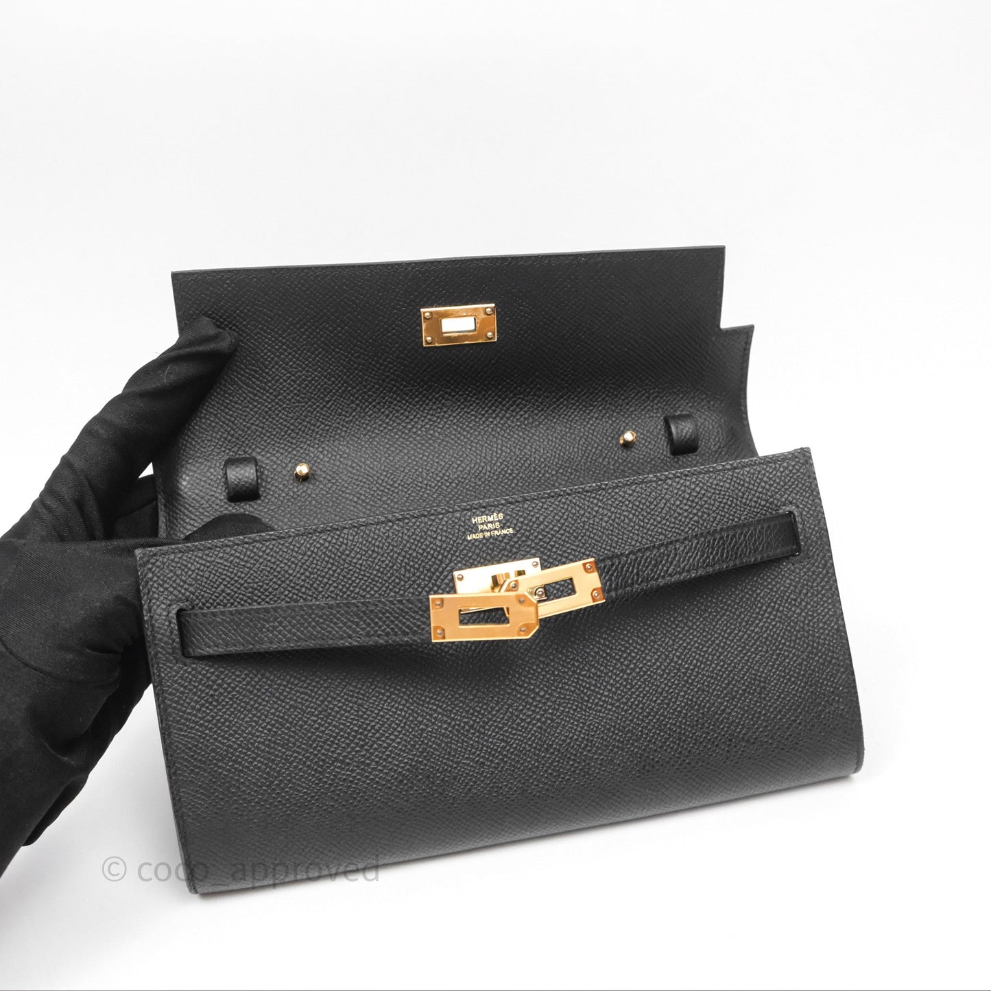 Hermès Kelly To Go Wallet Noir 89 Black Epsom Gold Hardware