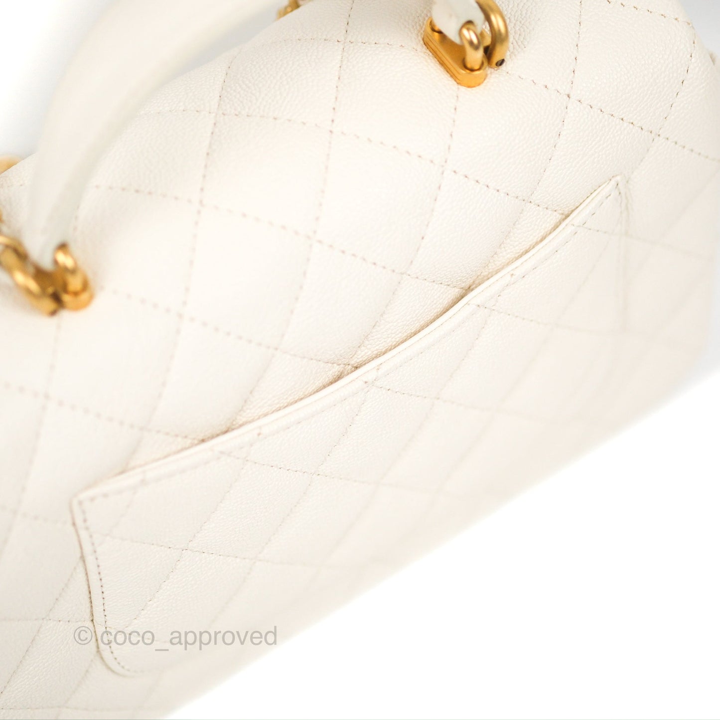 Chanel Top Handle Mini Rectangular Flap Bag White Caviar Aged Gold Hardware