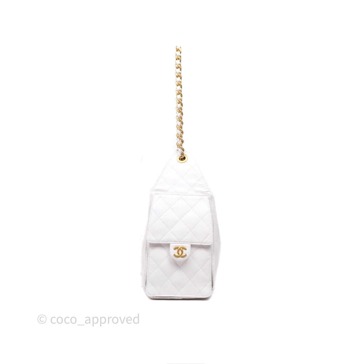 Chanel 25 Small White Caviar Aged Gold Hardware