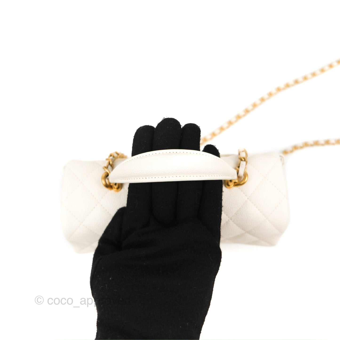 Chanel Top Handle Mini Rectangular Flap Bag White Caviar Aged Gold Hardware