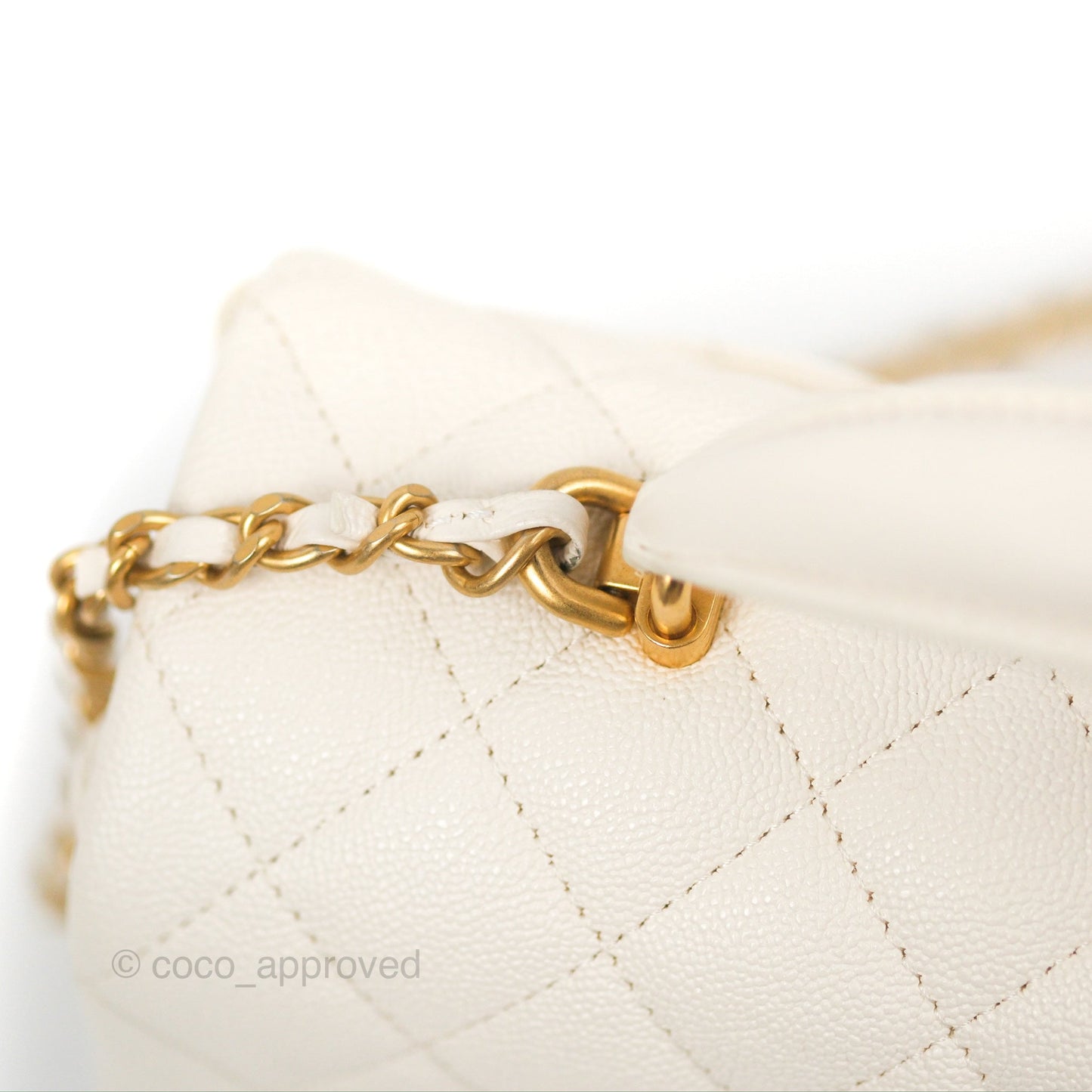 Chanel Top Handle Mini Rectangular Flap Bag White Caviar Aged Gold Hardware