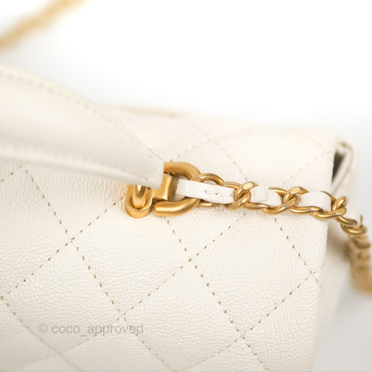 Chanel Top Handle Mini Rectangular Flap Bag White Caviar Aged Gold Hardware