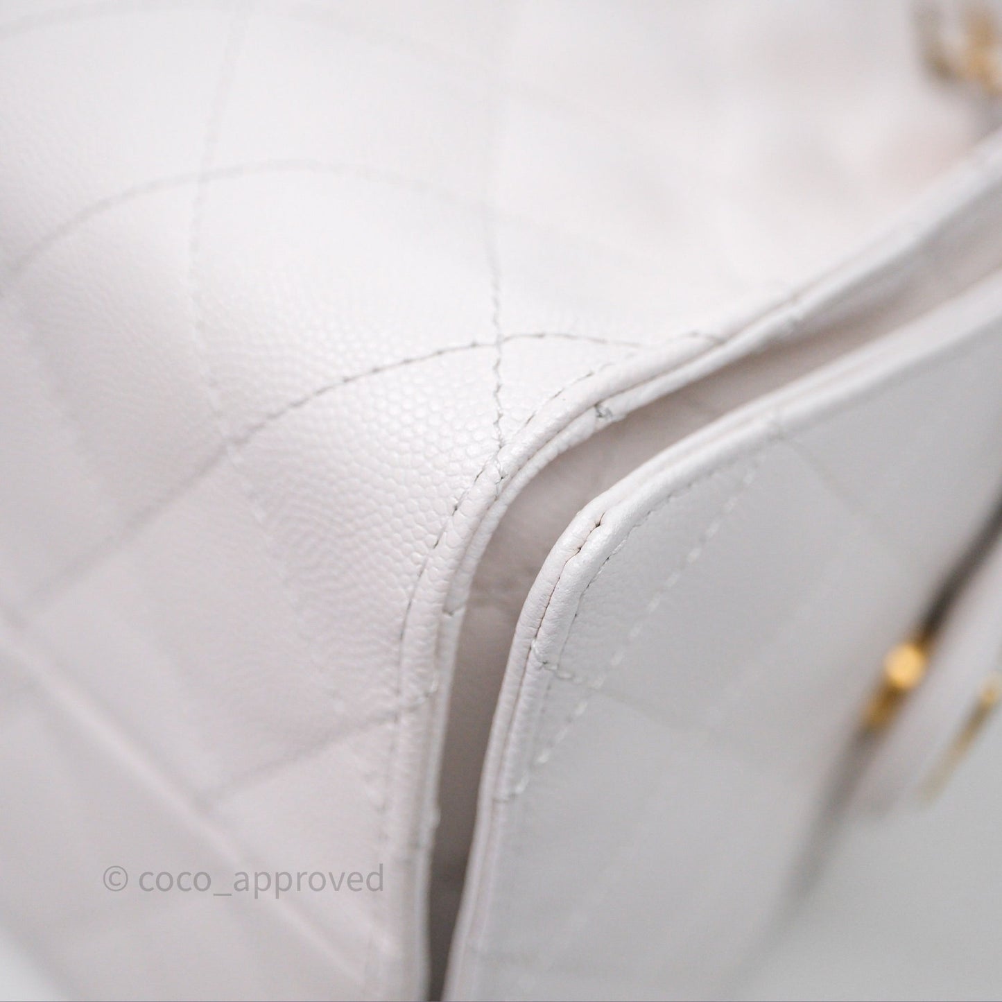Chanel 25 Small White Caviar Aged Gold Hardware