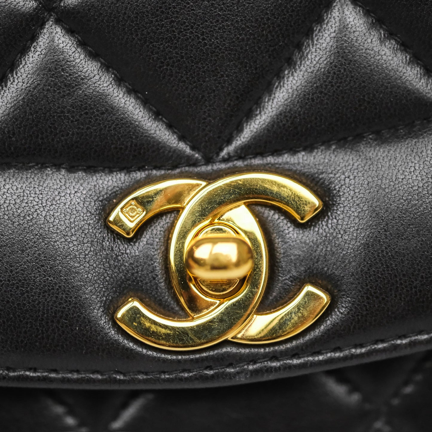 Chanel Vintage Small Diana Bag Quilted Black Lambskin 24K Gold Hardware
