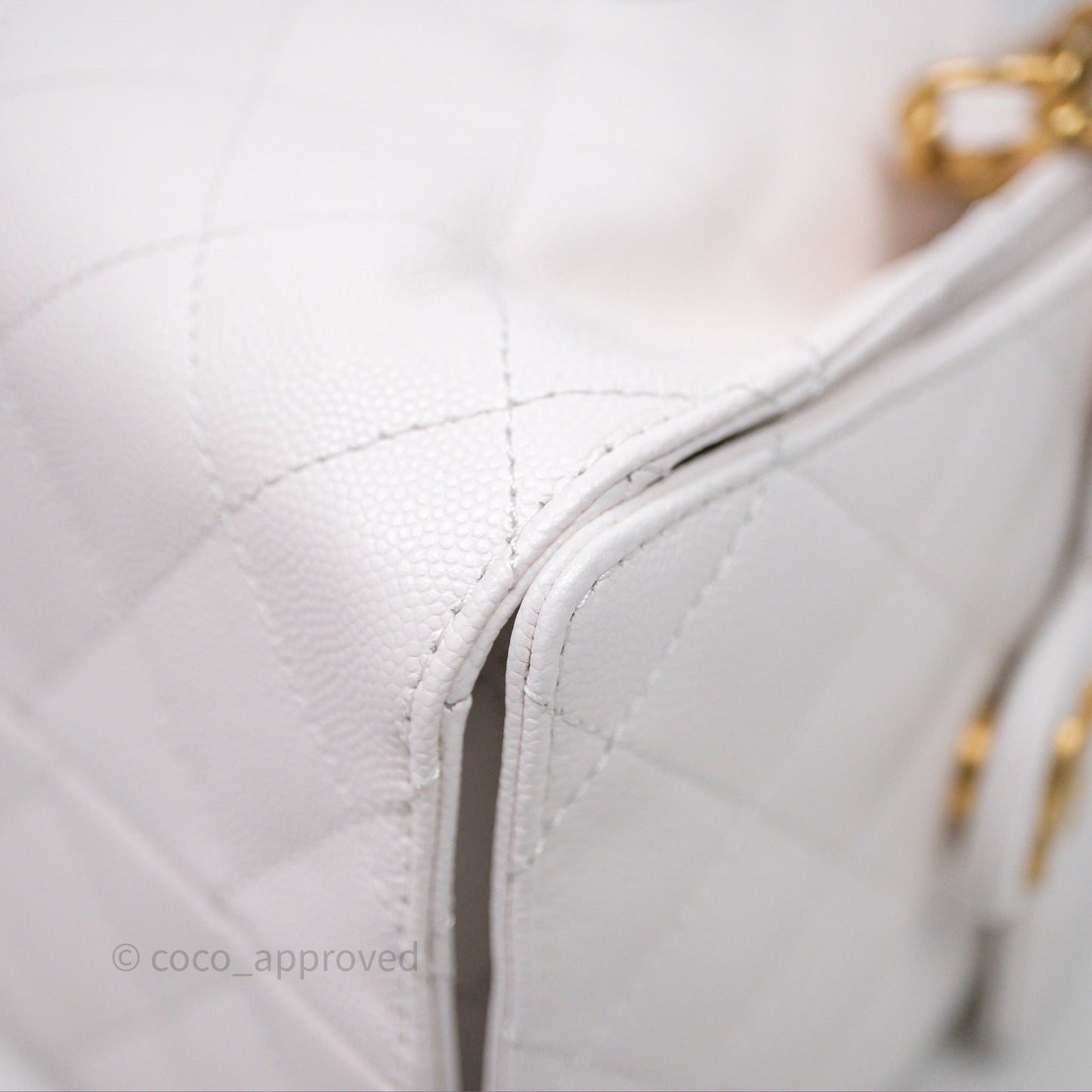 Chanel 25 Small White Caviar Aged Gold Hardware