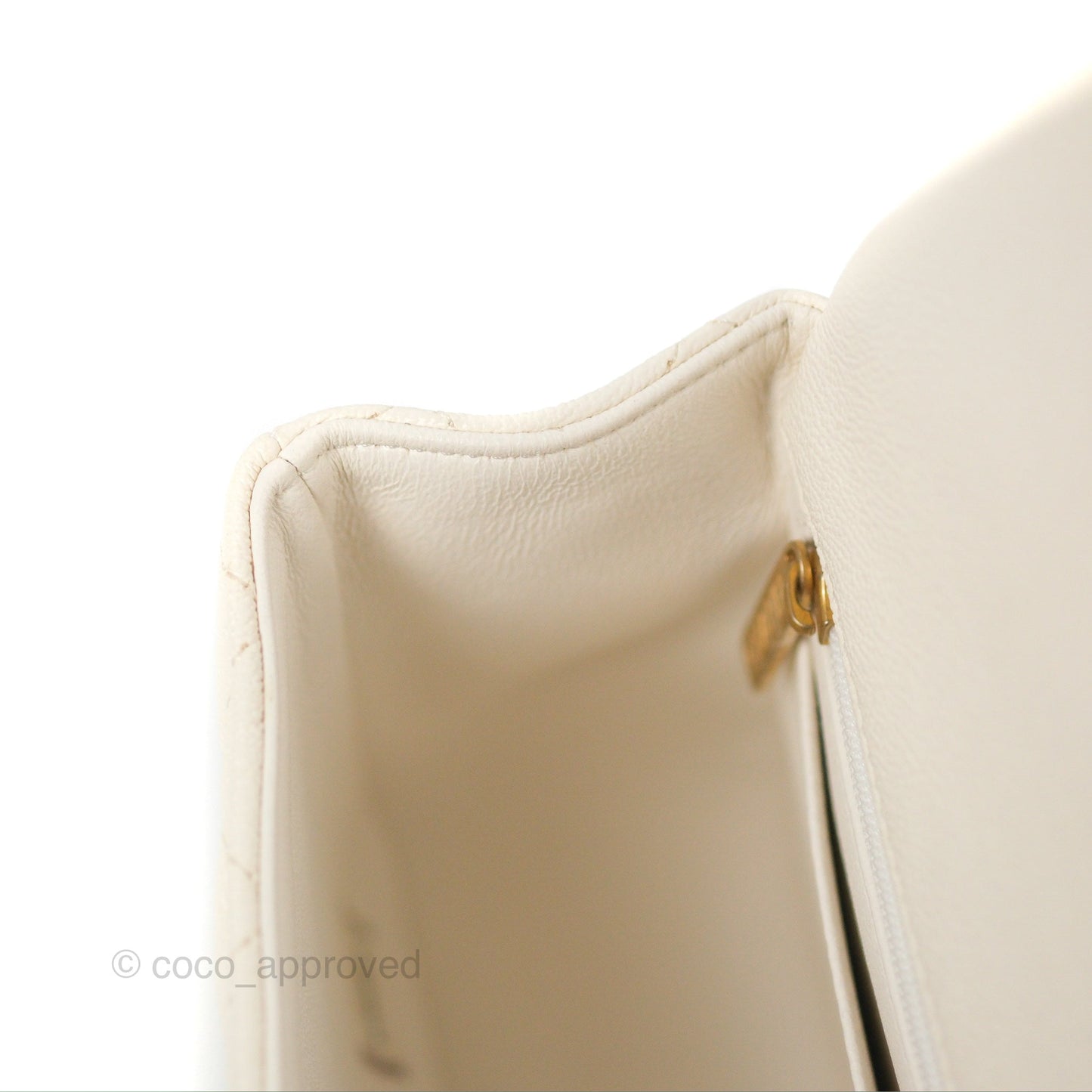 Chanel Top Handle Mini Rectangular Flap Bag White Caviar Aged Gold Hardware
