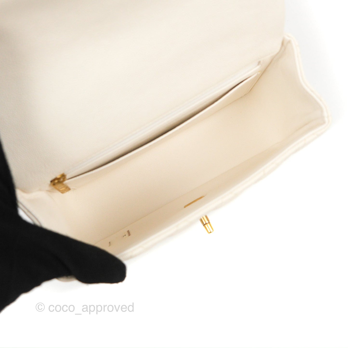 Chanel Top Handle Mini Rectangular Flap Bag White Caviar Aged Gold Hardware