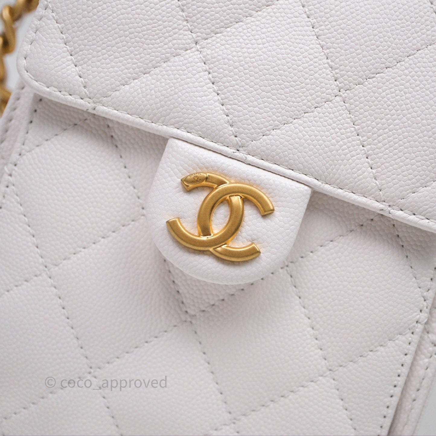Chanel 25 Small White Caviar Aged Gold Hardware