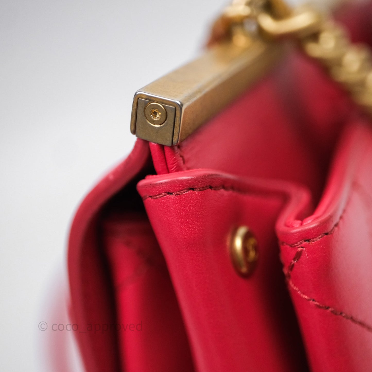 Chanel Small Coco Luxe Flap Bag Red Calfskin Aged Gold Hardware