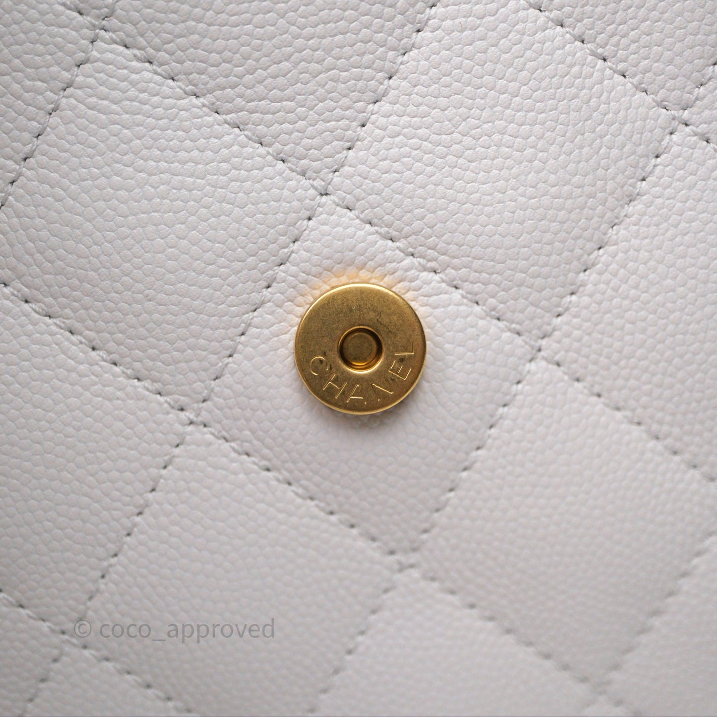 Chanel 25 Small White Caviar Aged Gold Hardware