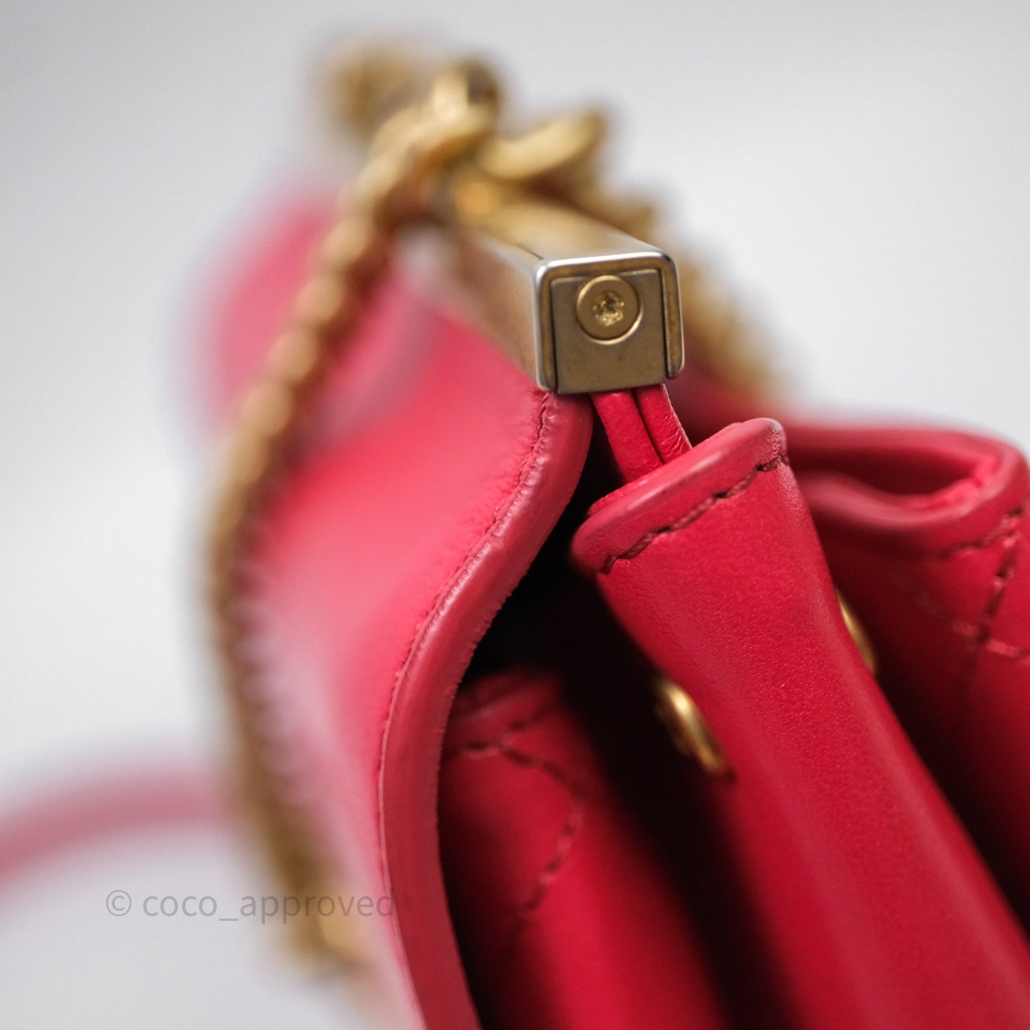 Chanel Small Coco Luxe Flap Bag Red Calfskin Aged Gold Hardware