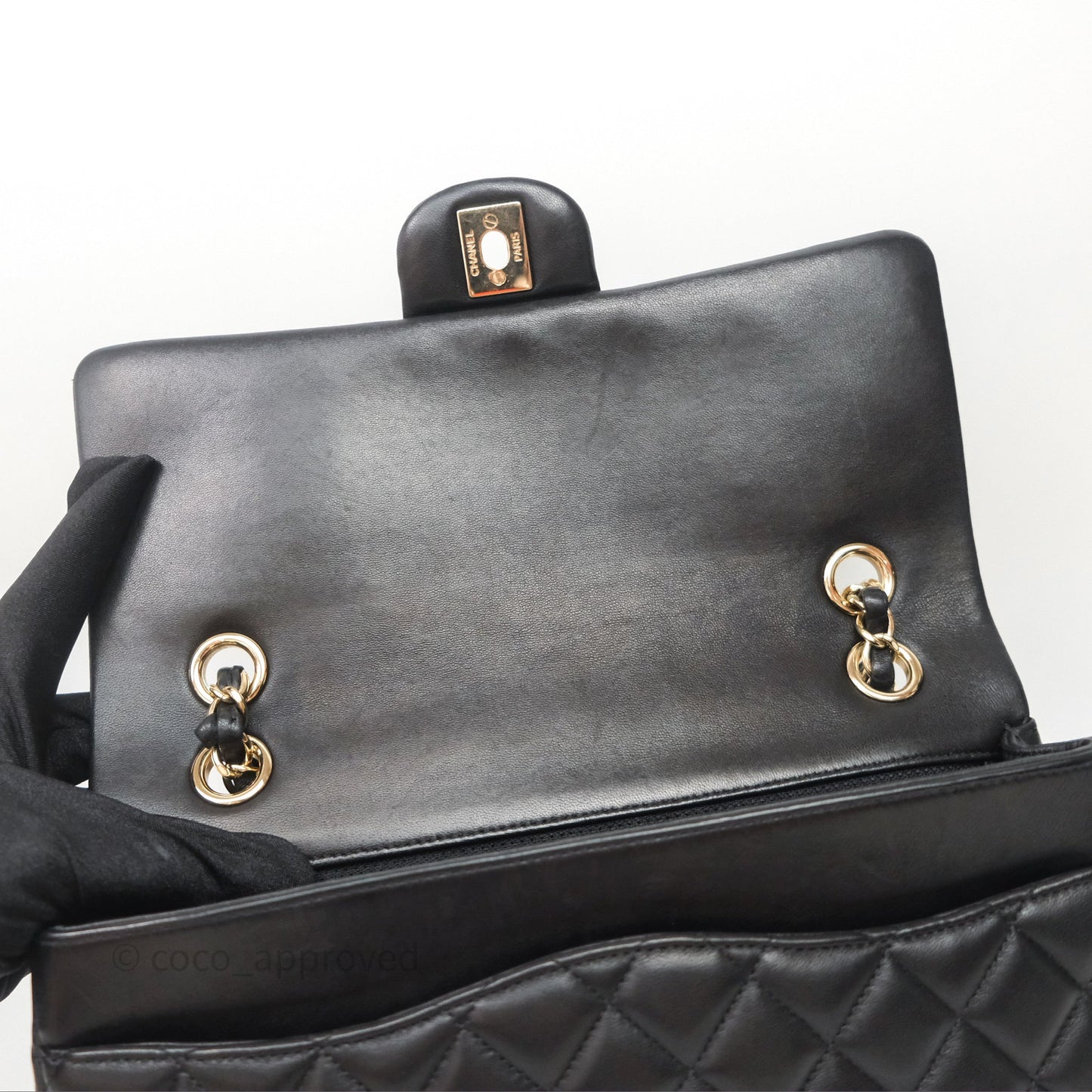 Chanel Classic M/L Medium Flap Bag Valentine Limited Edition Black Lambskin Gold Hardware