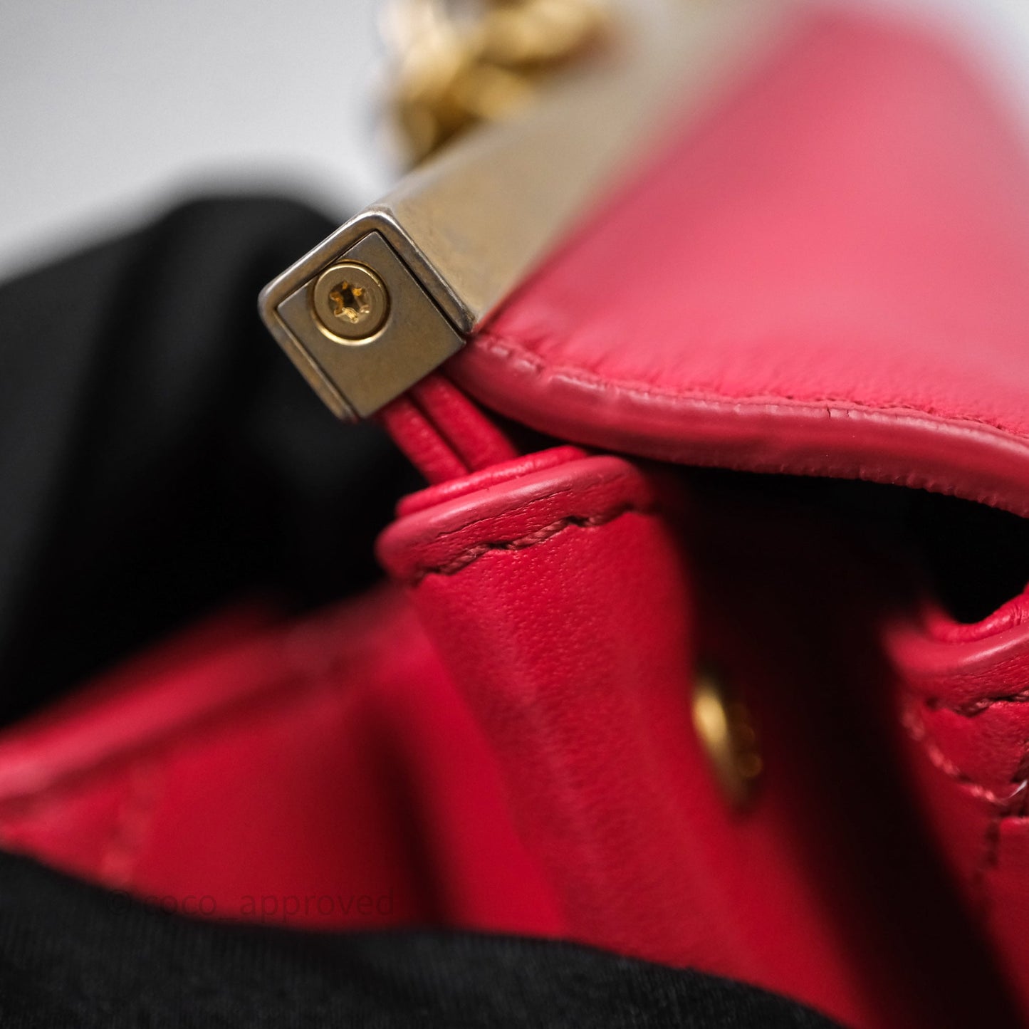 Chanel Small Coco Luxe Flap Bag Red Calfskin Aged Gold Hardware