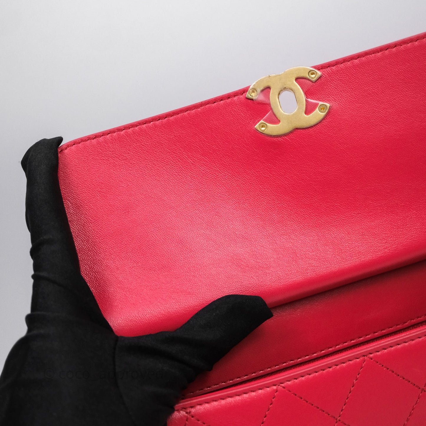 Chanel Small Coco Luxe Flap Bag Red Calfskin Aged Gold Hardware