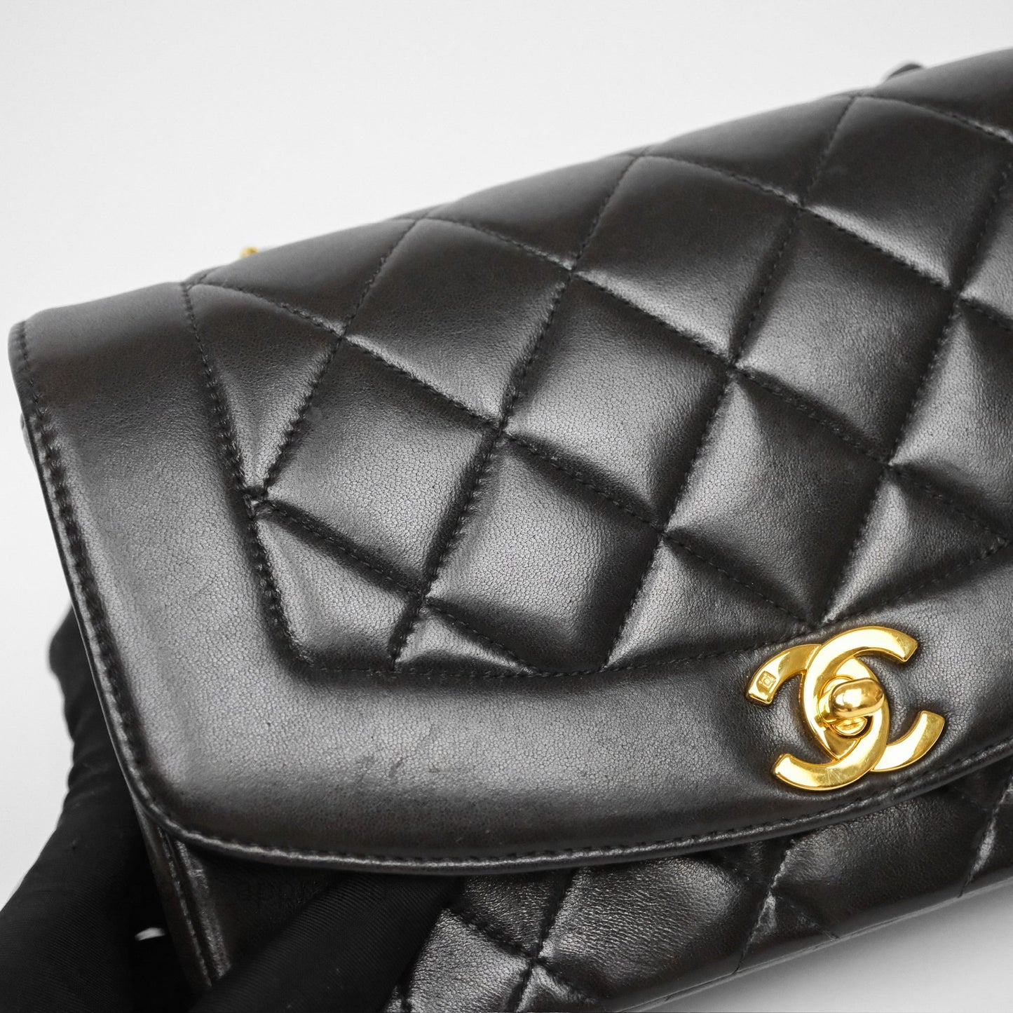 Chanel Vintage Small Diana Bag Quilted Black Lambskin 24K Gold Hardware