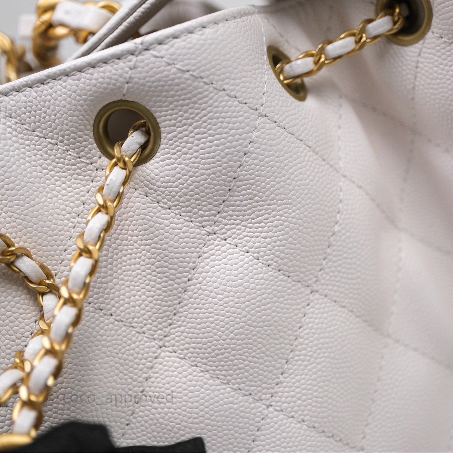 Chanel 25 Small White Caviar Aged Gold Hardware