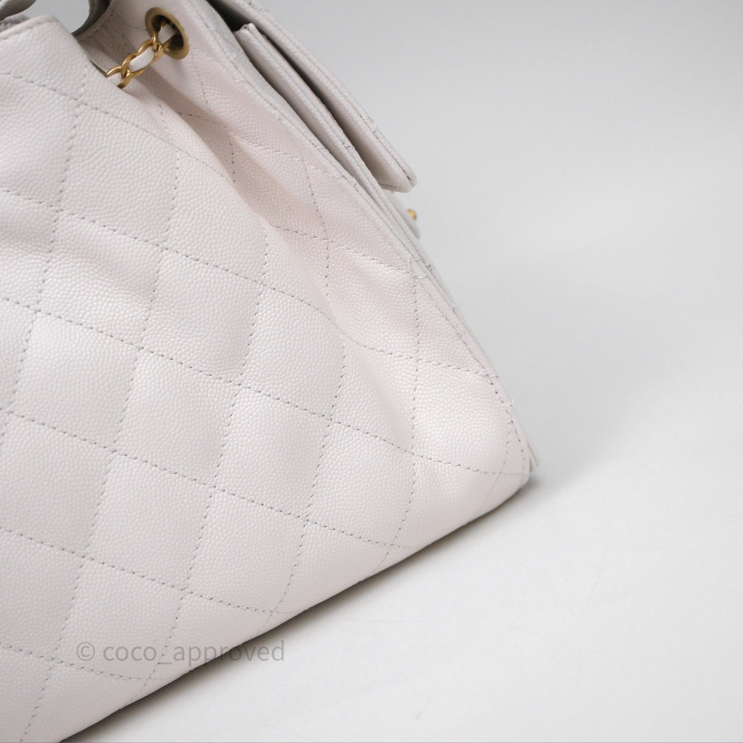 Chanel 25 Small White Caviar Aged Gold Hardware