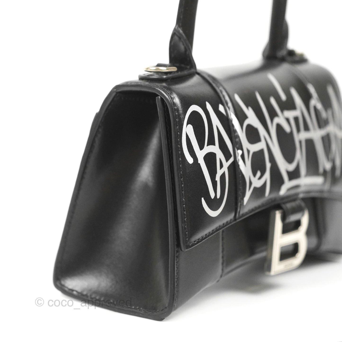 Balenciaga Small Hourglass Graffiti Top Handle Bag Black Calfskin