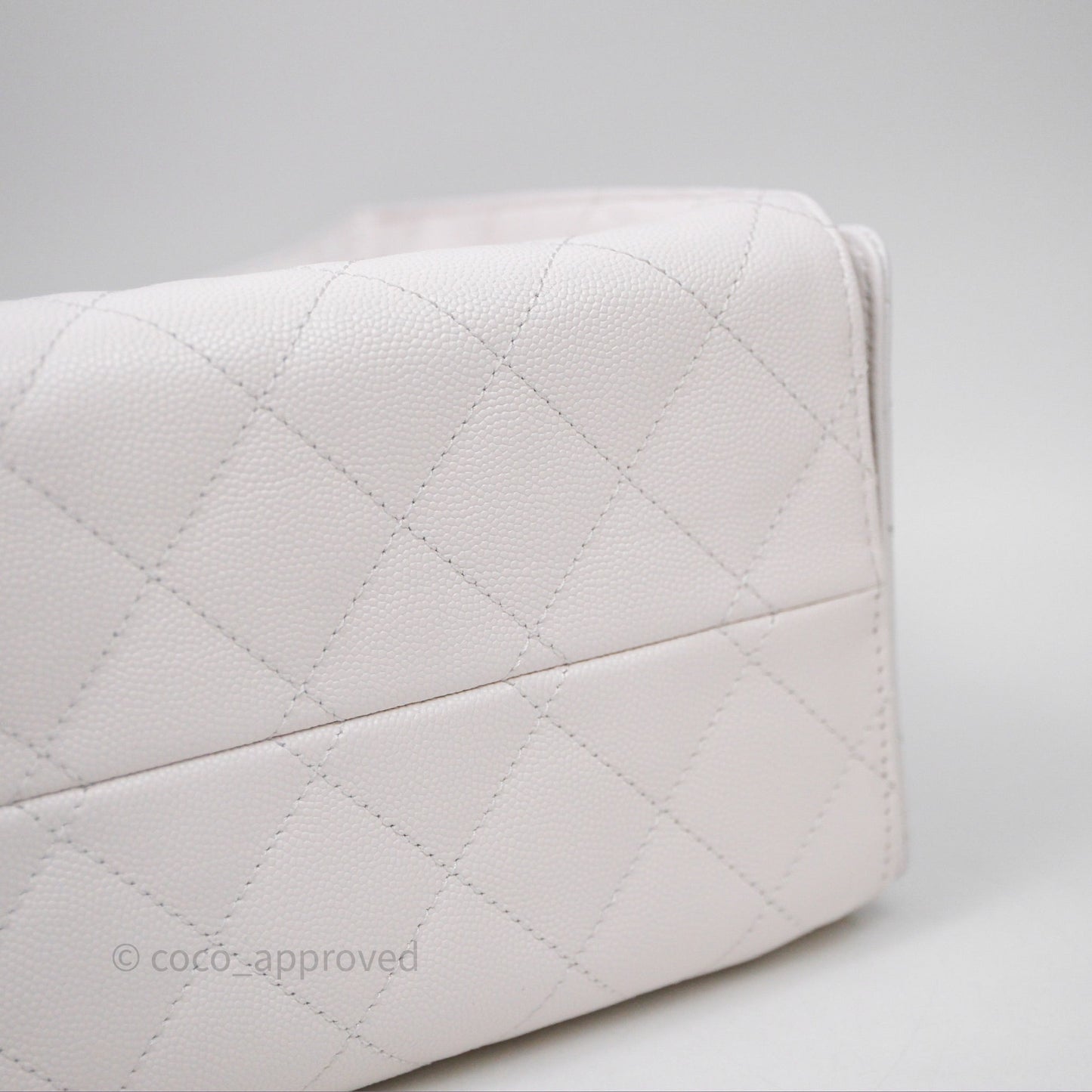 Chanel 25 Small White Caviar Aged Gold Hardware