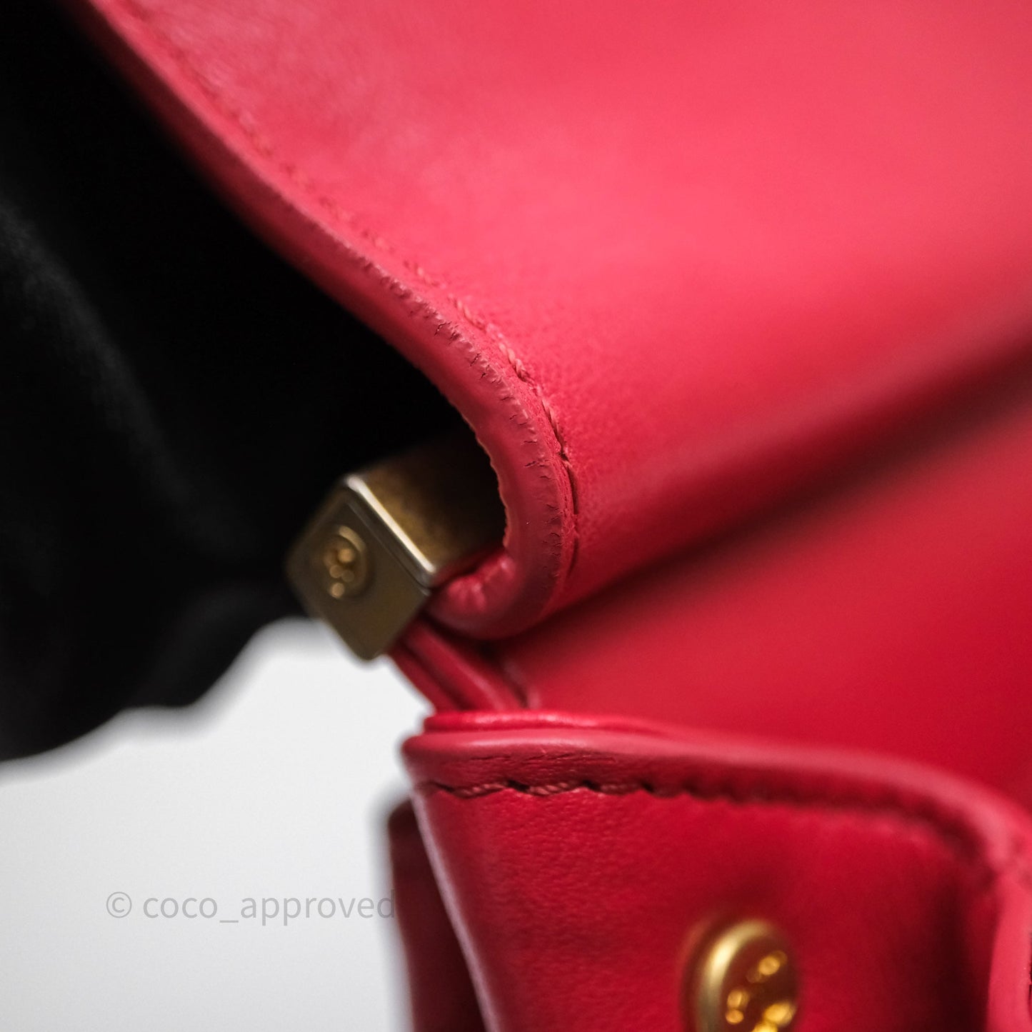 Chanel Small Coco Luxe Flap Bag Red Calfskin Aged Gold Hardware
