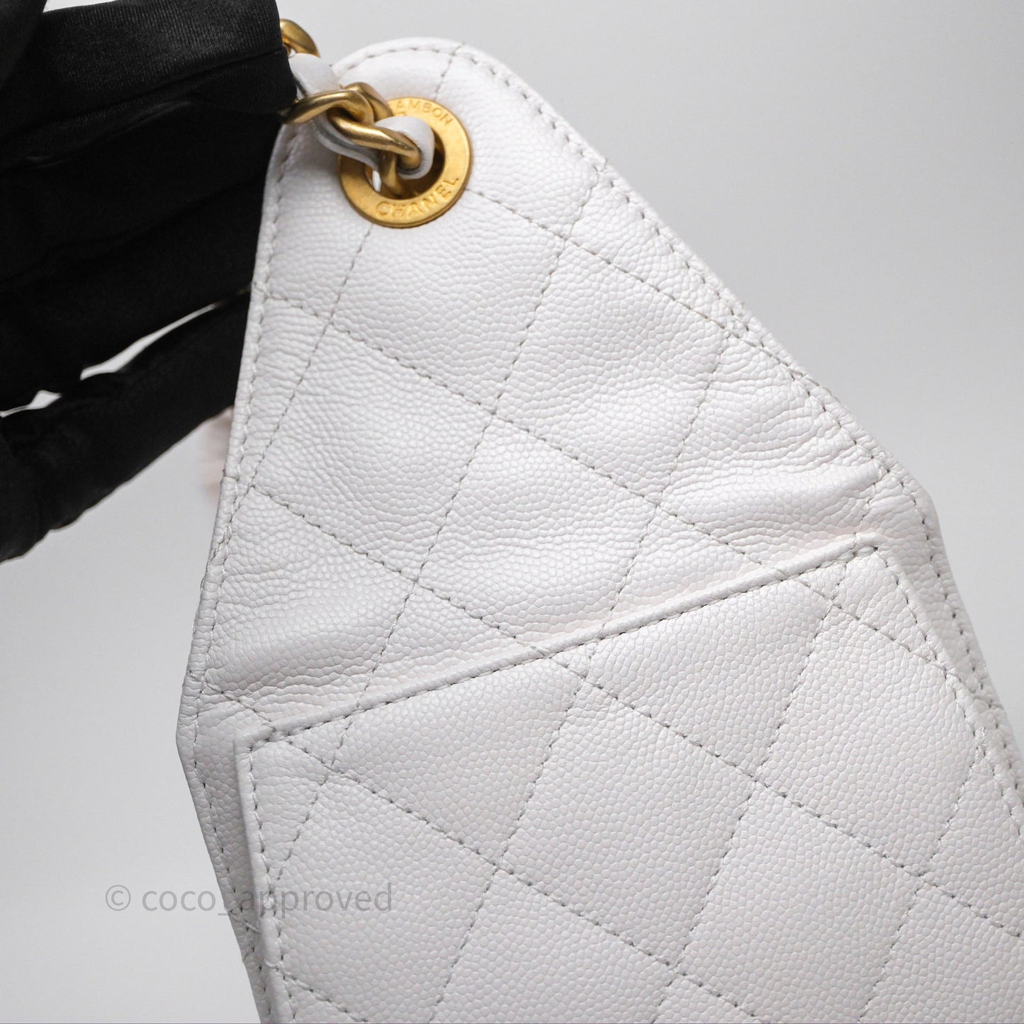 Chanel 25 Small White Caviar Aged Gold Hardware