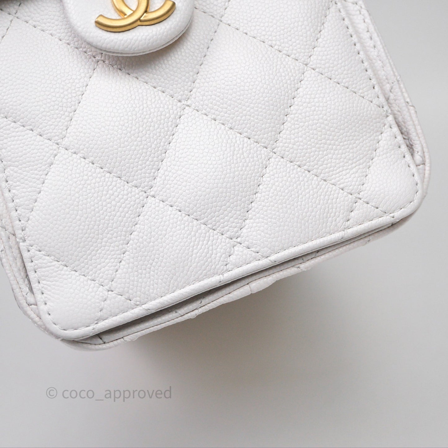 Chanel 25 Small White Caviar Aged Gold Hardware